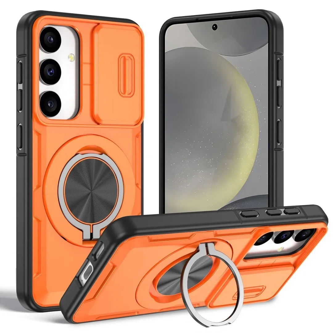 2-in-1 Magnetic Sliding Lens Case, Orange for Samsung S25 - Image 1