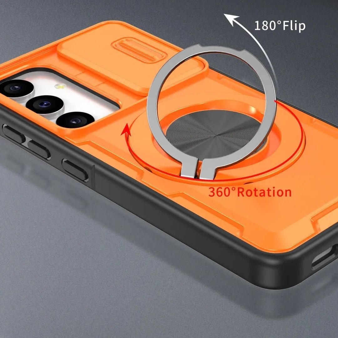 2-in-1 Magnetic Sliding Lens Case, Orange for Samsung S25 - Image 2