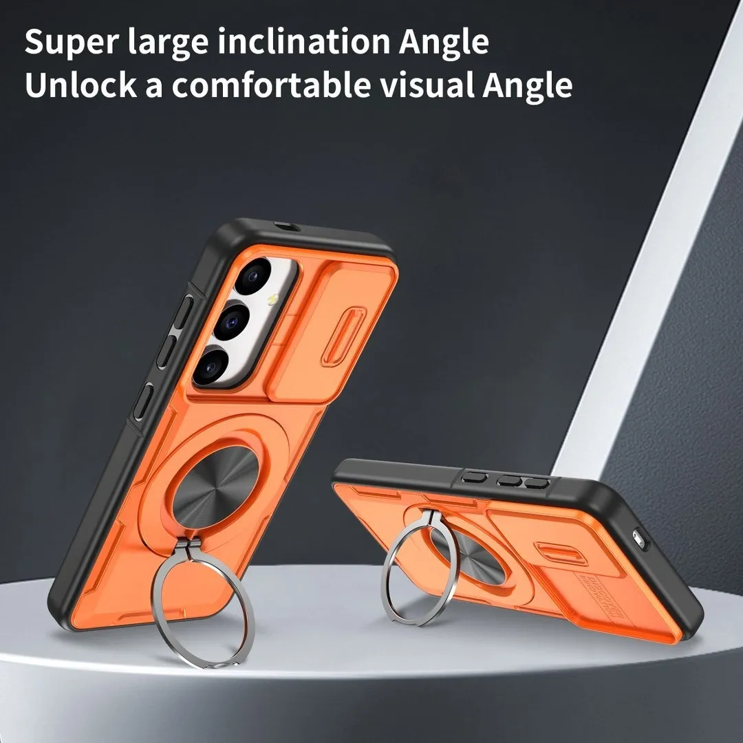 2-in-1 Magnetic Sliding Lens Case, Orange for Samsung S25 - Image 3