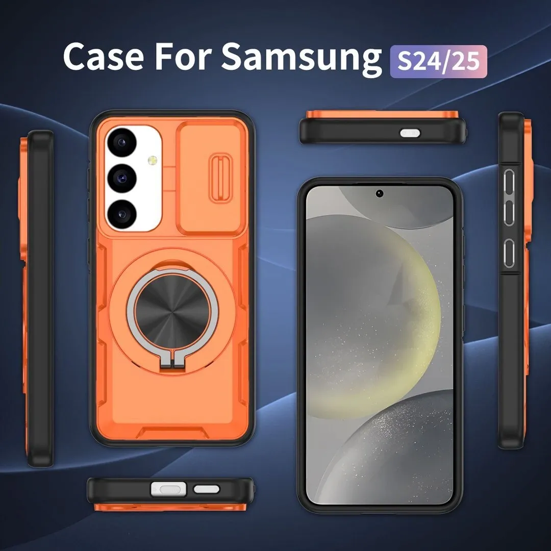 2-in-1 Magnetic Sliding Lens Case, Orange for Samsung S25 - Image 5