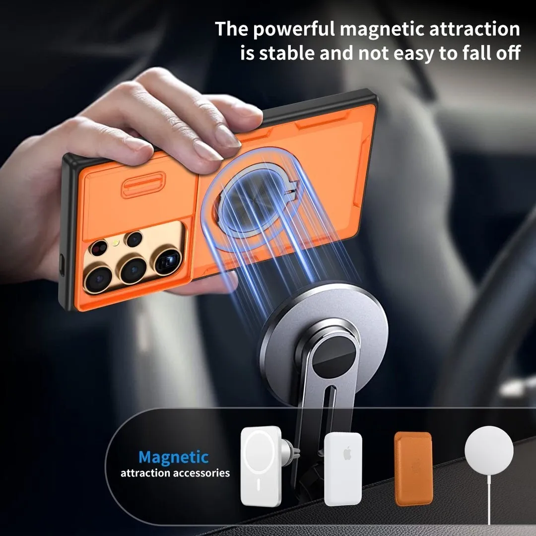 2-in-1 Magnetic Sliding Lens Case, Orange for Samsung S25Ultra - Image 4