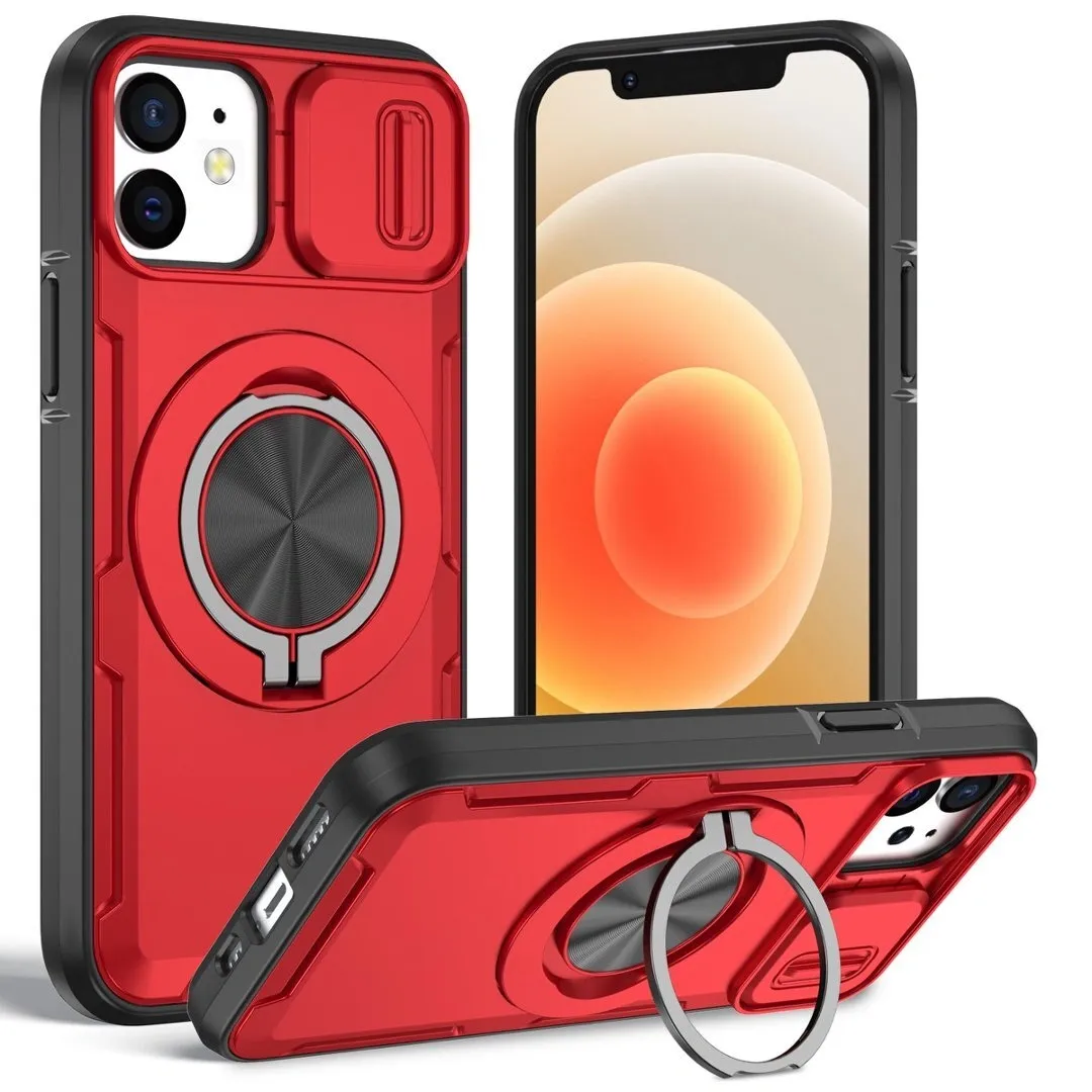 2-in-1 Magnetic Sliding Lens Case, Red for iPhone 12 - Image 1