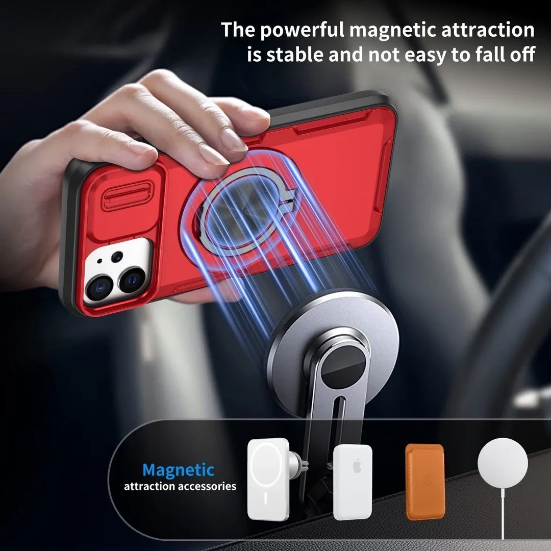 2-in-1 Magnetic Sliding Lens Case, Red for iPhone 12 - Image 4