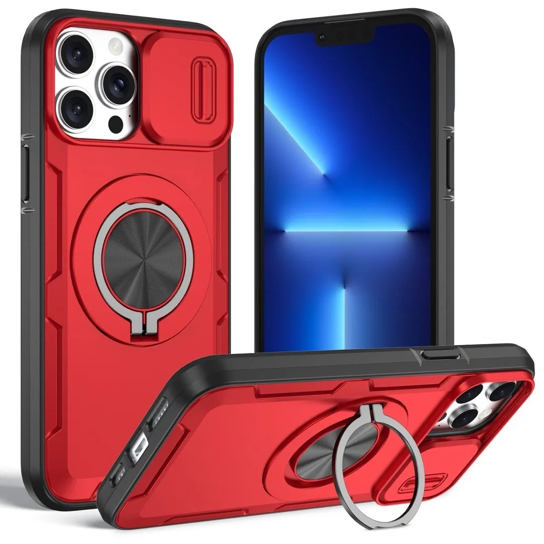 2-in-1 Magnetic Sliding Lens Case, Red for iPhone 13 - Image 1