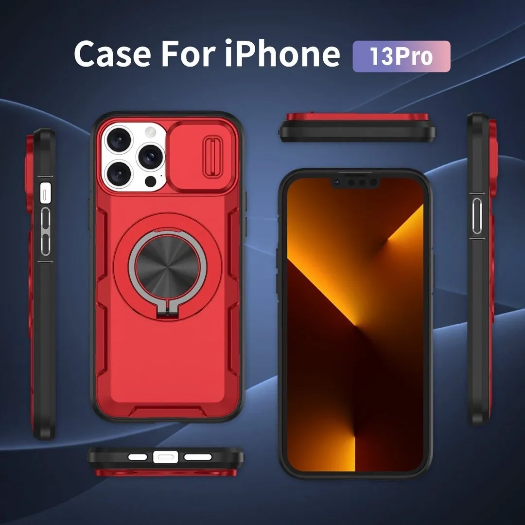 2-in-1 Magnetic Sliding Lens Case, Red for iPhone 13 Pro - Image 2