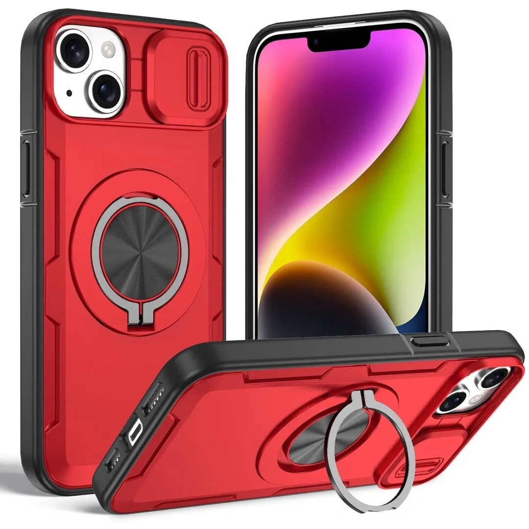 2-in-1 Magnetic Sliding Lens Case, Red for iPhone 14 - Image 1