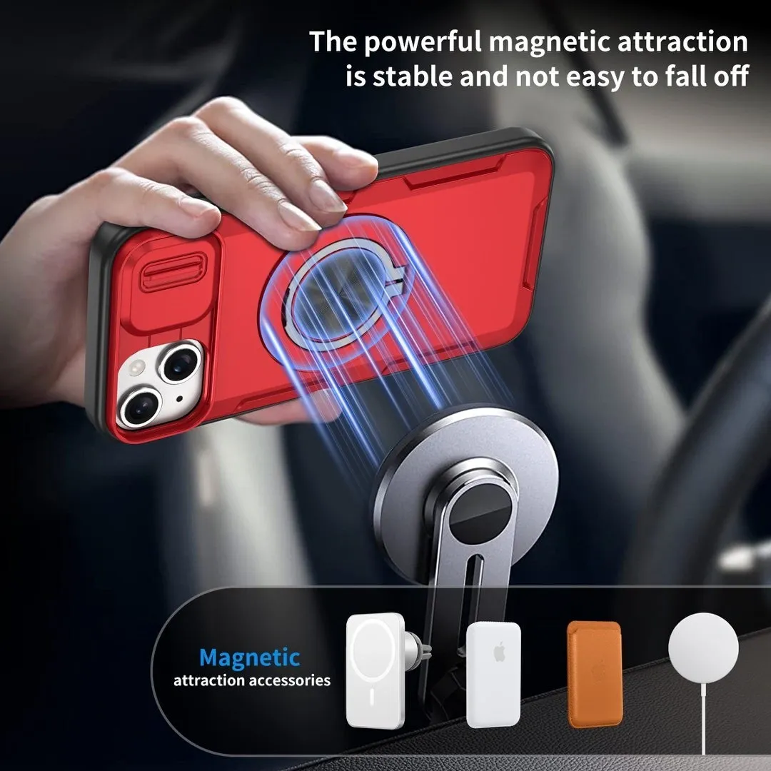 Red Warrior 2-in-1 Magnetic Sliding Lens Case Red for iPhone 15 - Image 3
