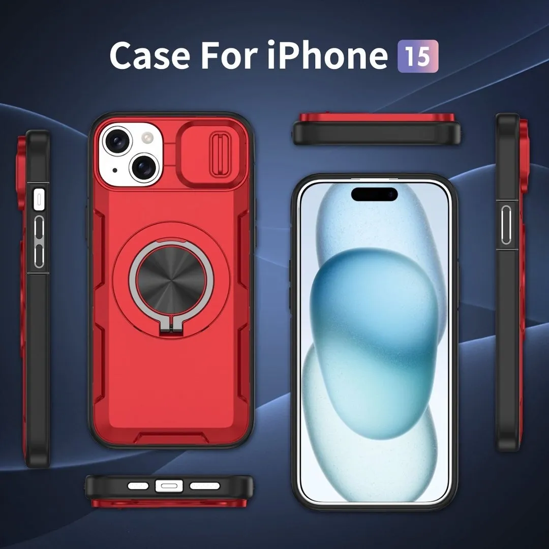 Red Warrior 2-in-1 Magnetic Sliding Lens Case Red for iPhone 15 - Image 4
