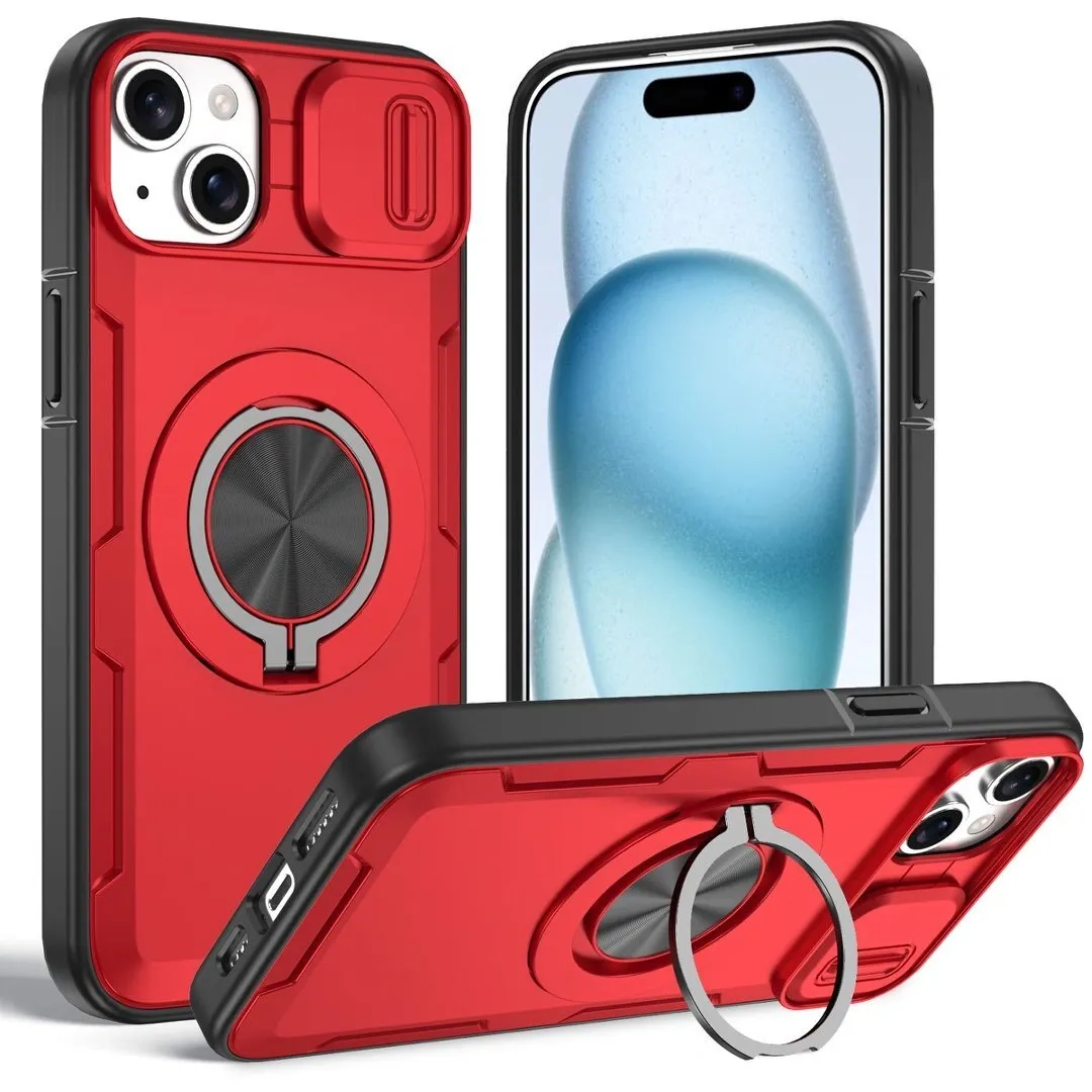 Red Warrior 2-in-1 Magnetic Sliding Lens Case Red for iPhone 15 Plus - Image 1