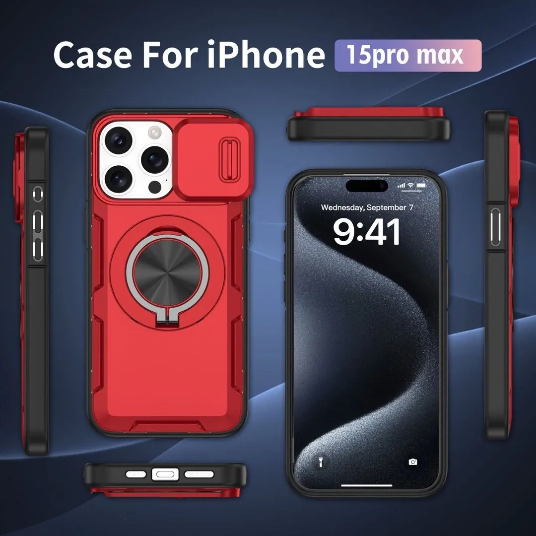 Red Warrior 2-in-1 Magnetic Sliding Lens Case Red for iPhone 15 Pro Max - Image 4