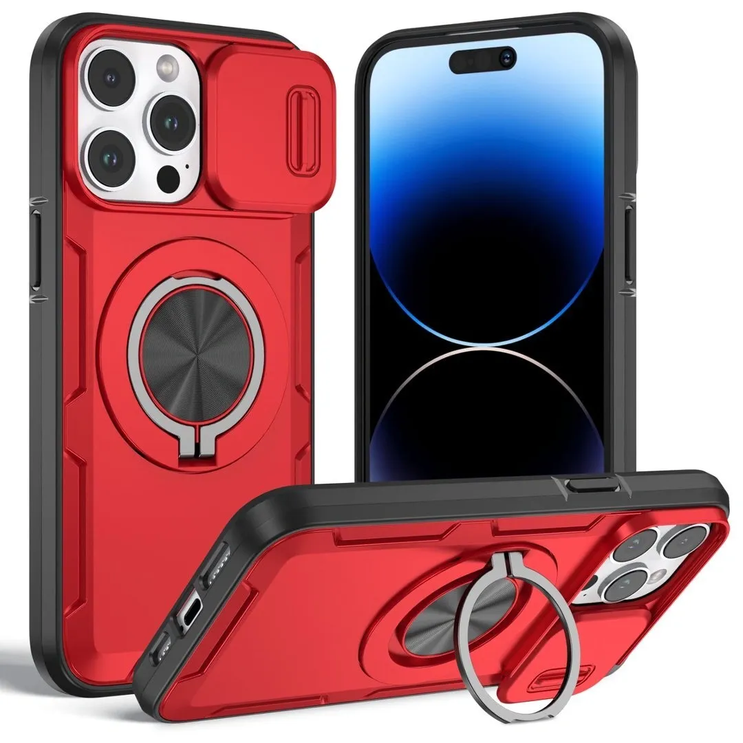 Red Warrior 2-in-1 Magnetic Sliding Lens Case Red for iPhone 15 Pro - Image 1