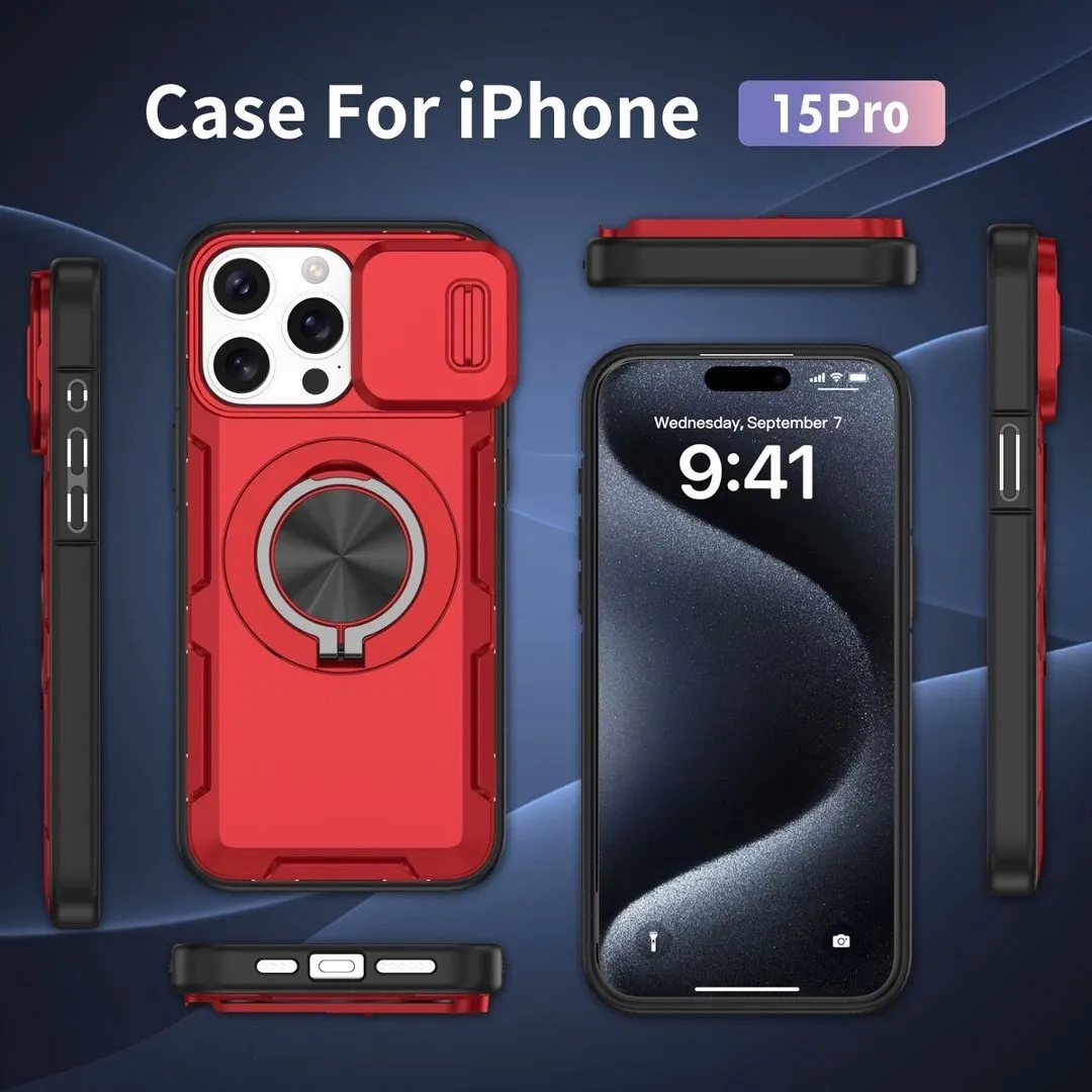 Red Warrior 2-in-1 Magnetic Sliding Lens Case Red for iPhone 15 Pro - Image 4