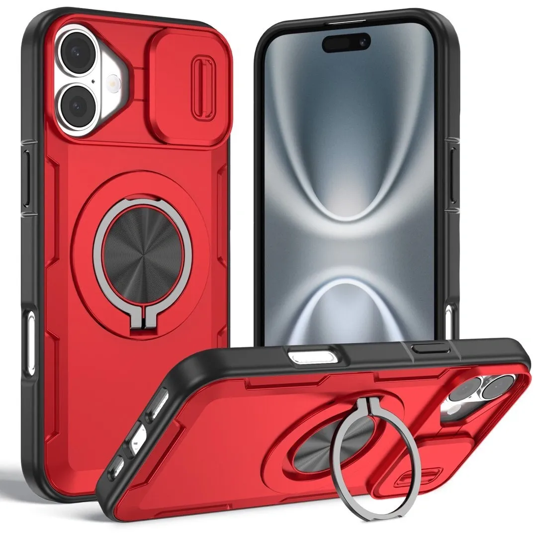 2-in-1 Magnetic Sliding Lens Case, Red for iPhone 16 - Image 1