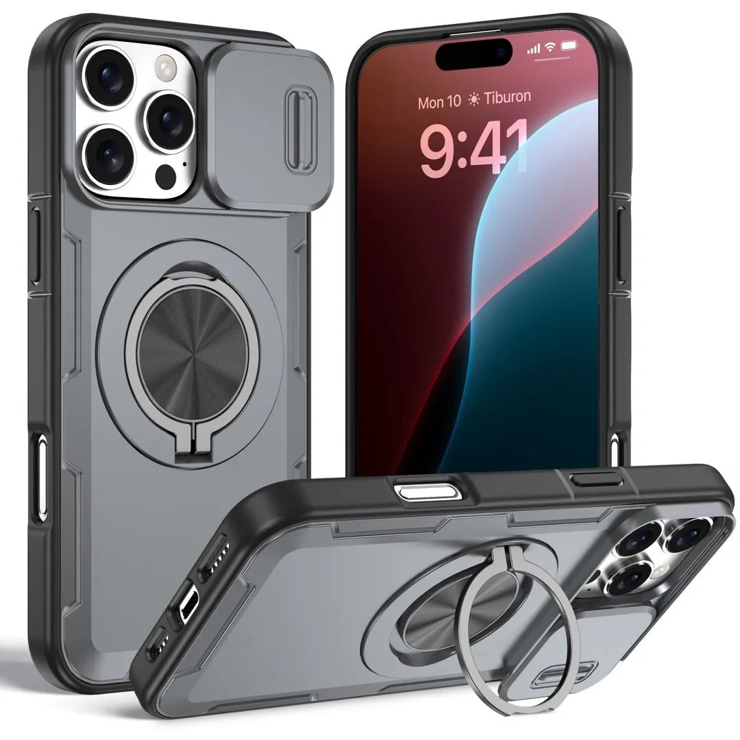 2-in-1 Magnetic Sliding Lens Case, Grey for iPhone 16 Pro - Image 1