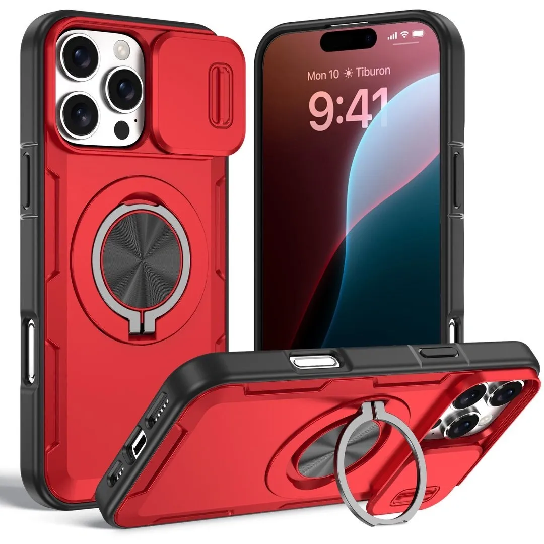 2-in-1 Magnetic Sliding Lens Case, Red for iPhone 16 Pro - Image 1