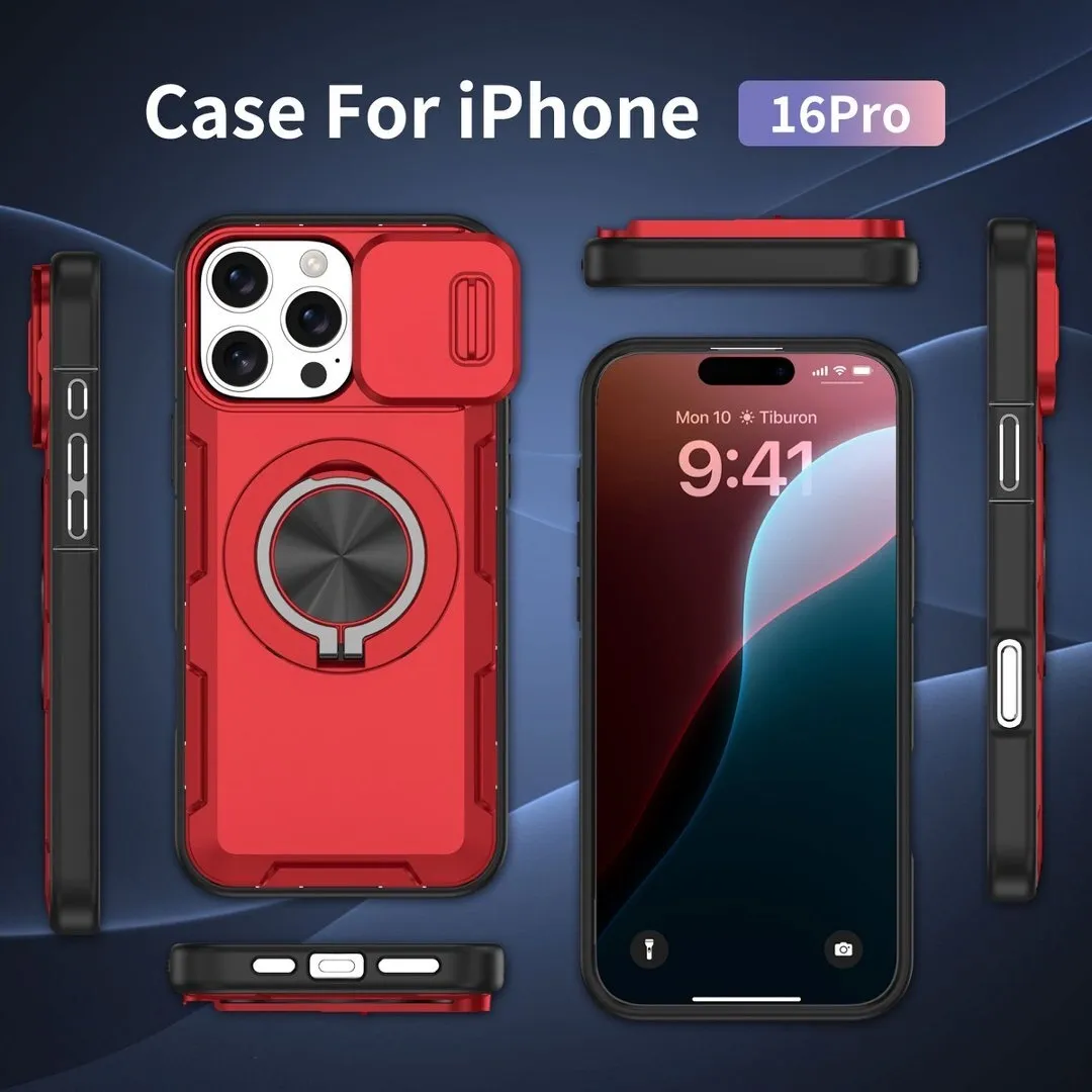 2-in-1 Magnetic Sliding Lens Case, Red for iPhone 16 Pro - Image 5