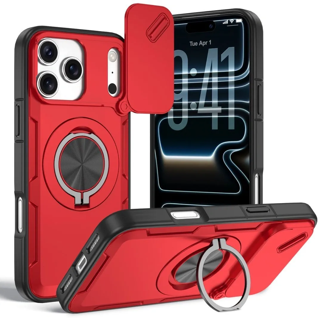 2-in-1 Magnetic Sliding Lens Case, Red for iPhone 17 Pro Max - Image 1