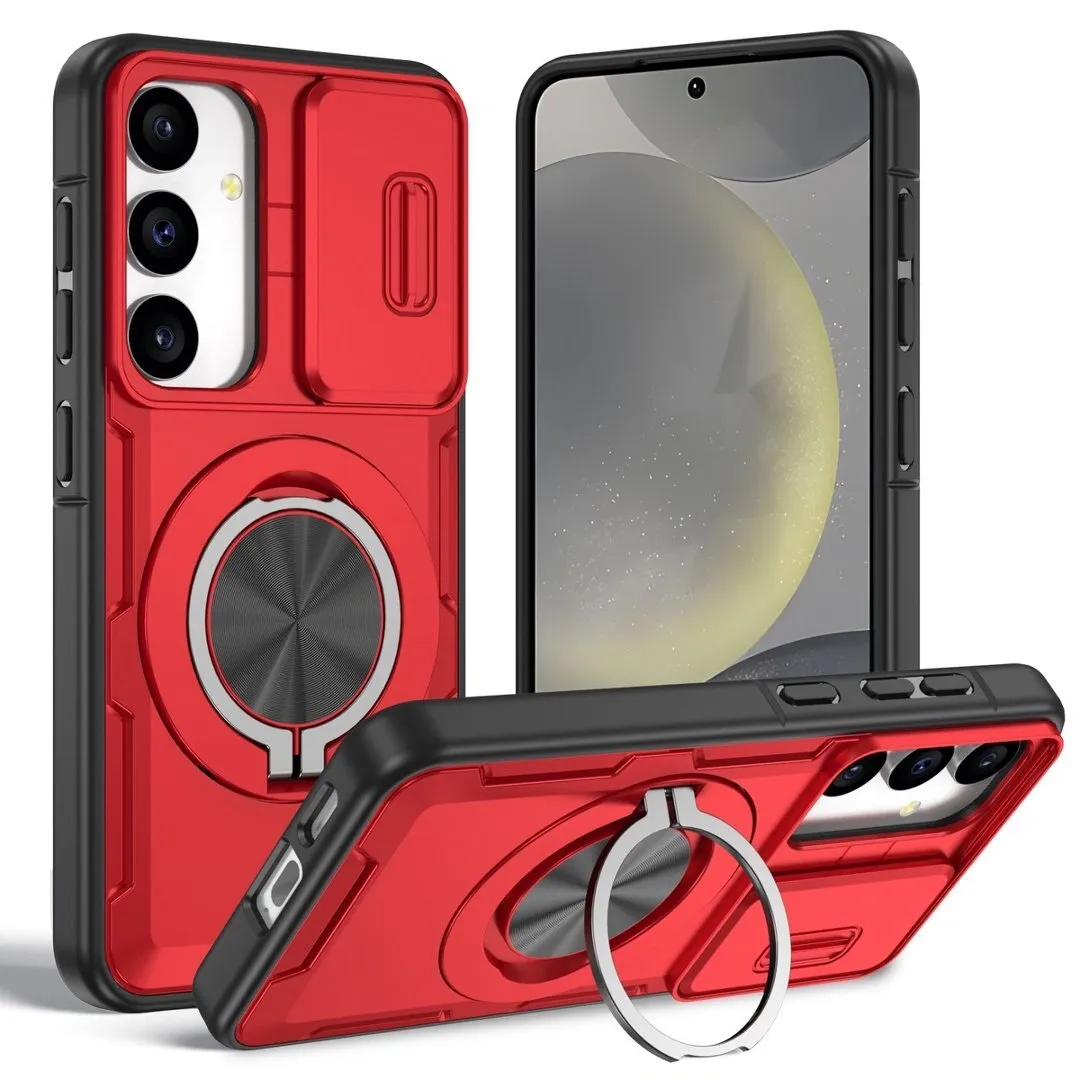 2-in-1 Magnetic Sliding Lens Case, Red for Samsung S25 - Image 1