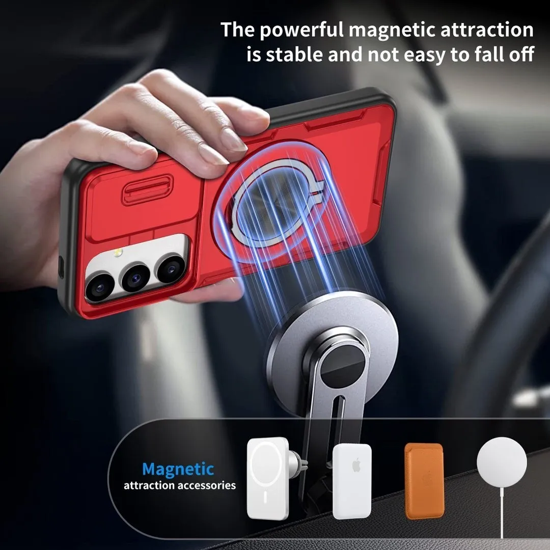 2-in-1 Magnetic Sliding Lens Case, Red for Samsung S25 - Image 4