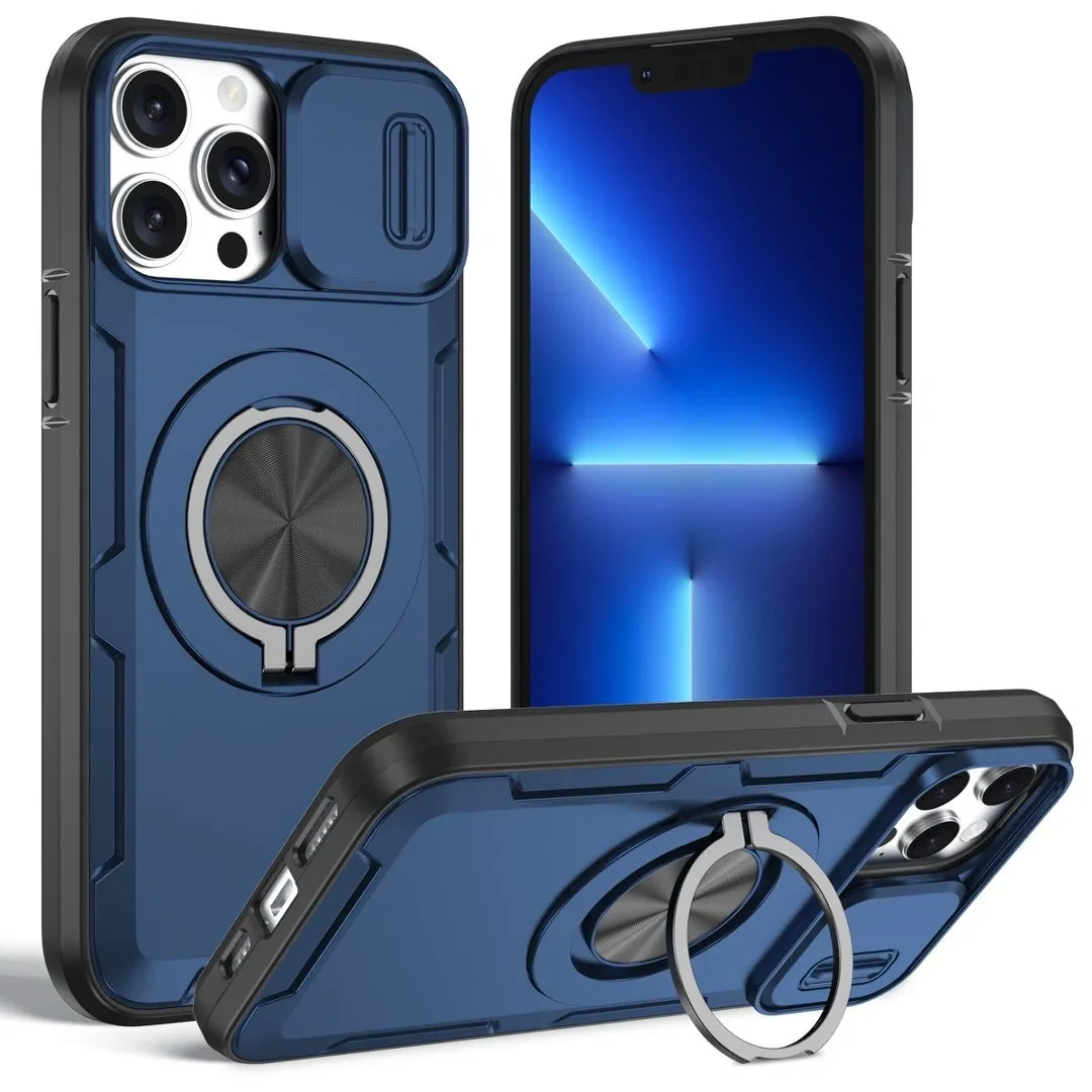 2-in-1 Magnetic Sliding Lens Case, Blue for iPhone 12 Pro - Image 1
