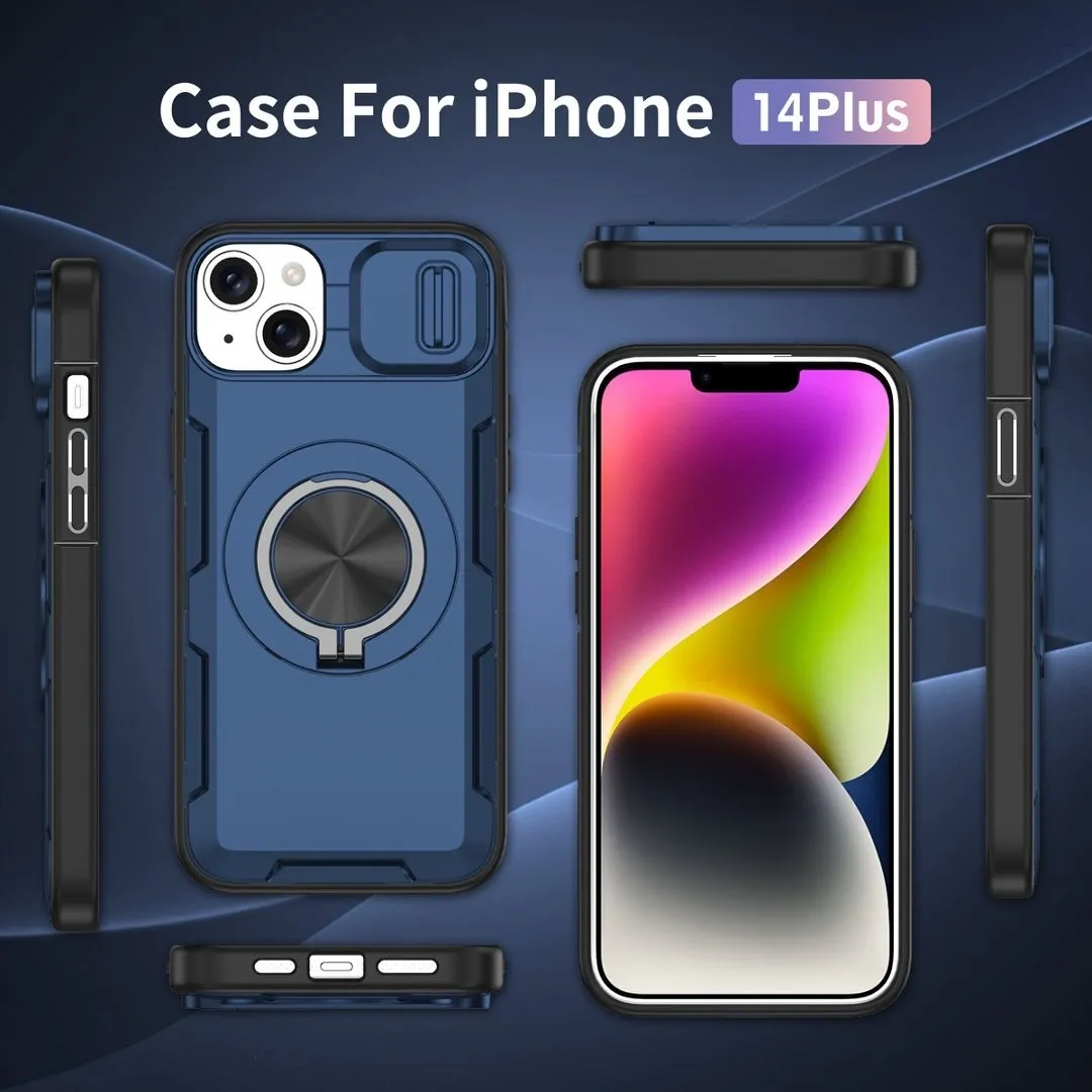 2-in-1 Magnetic Sliding Lens Case, Blue for iPhone 14 - Image 4