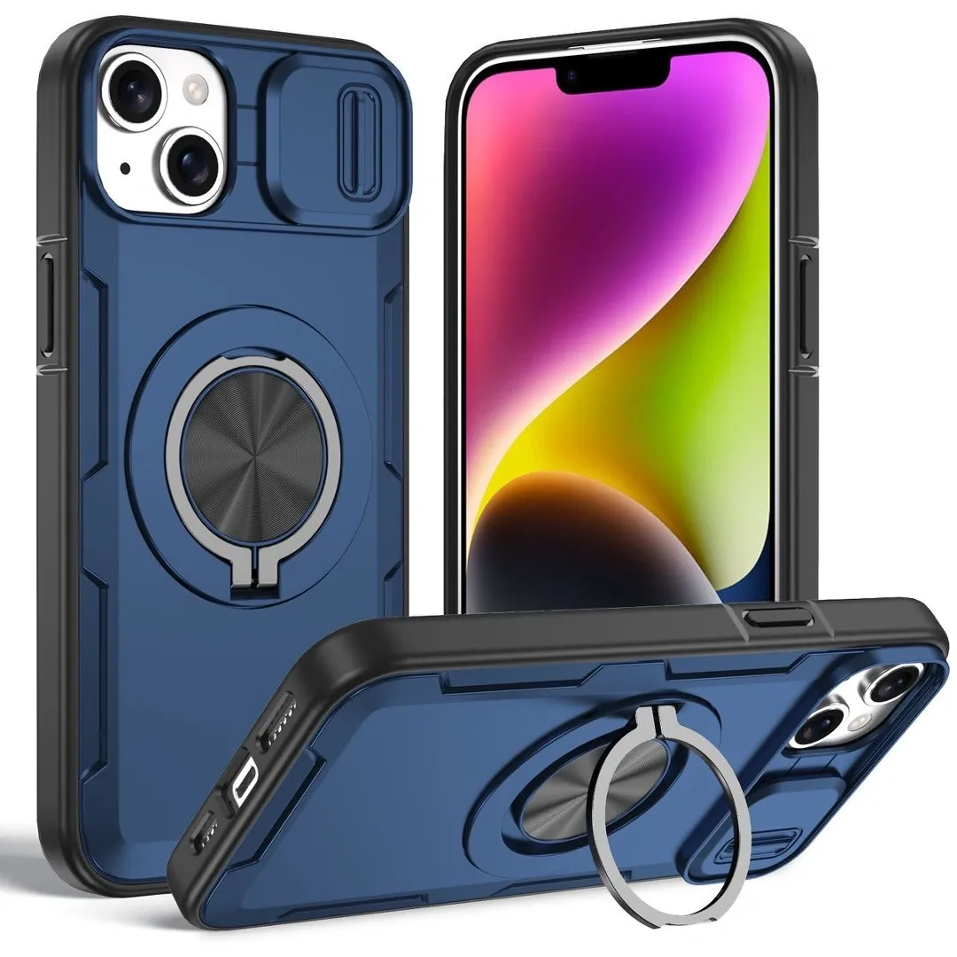 2-in-1 Magnetic Sliding Lens Case, Blue for iPhone 14 Plus - Image 1