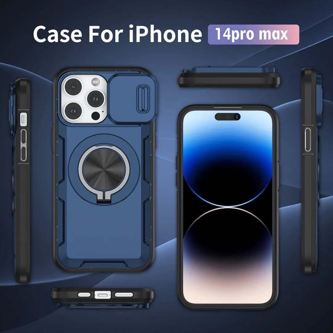 Red Warrior 2-in-1 Magnetic Sliding Lens Case blue for iPhone 14 Pro Max - Image 4