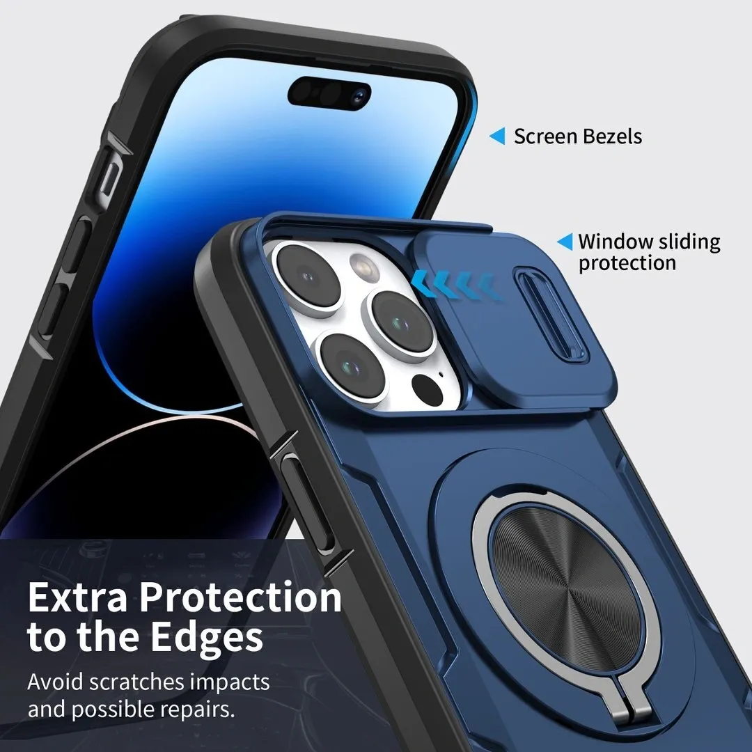 Red Warrior 2-in-1 Magnetic Sliding Lens Case blue for iPhone 14 Pro Max - Image 5