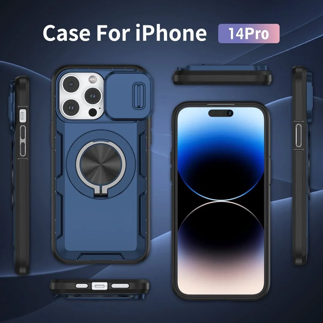Red Warrior 2-in-1 Magnetic Sliding Lens Case blue for iPhone 14 Pro - Image 4