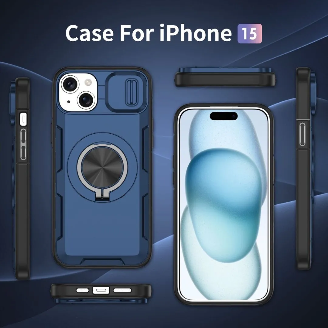 2-in-1 Magnetic Sliding Lens Case, Blue for iPhone 15 - Image 4