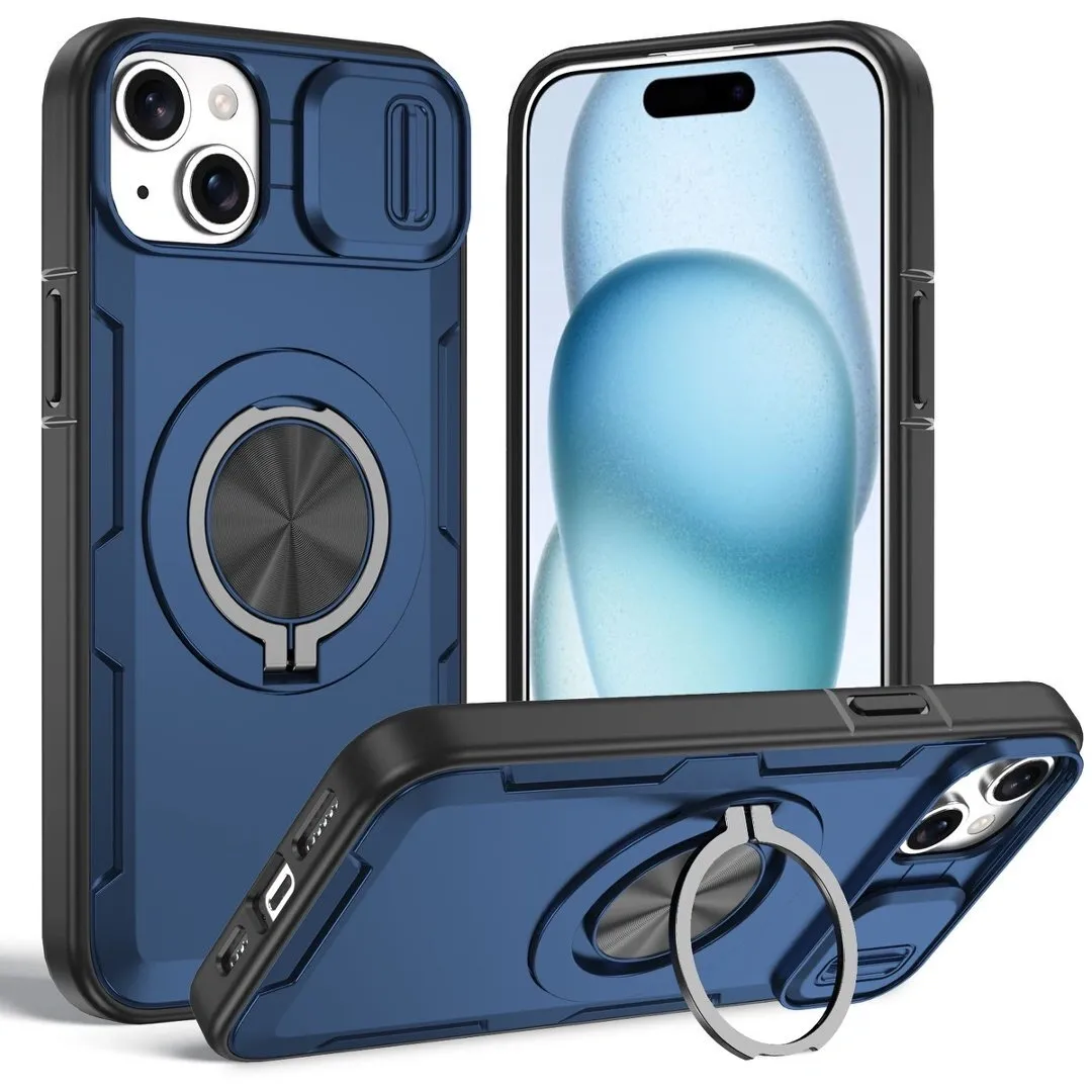 2-in-1 Magnetic Sliding Lens Case, Blue for iPhone 15 Plus - Image 1