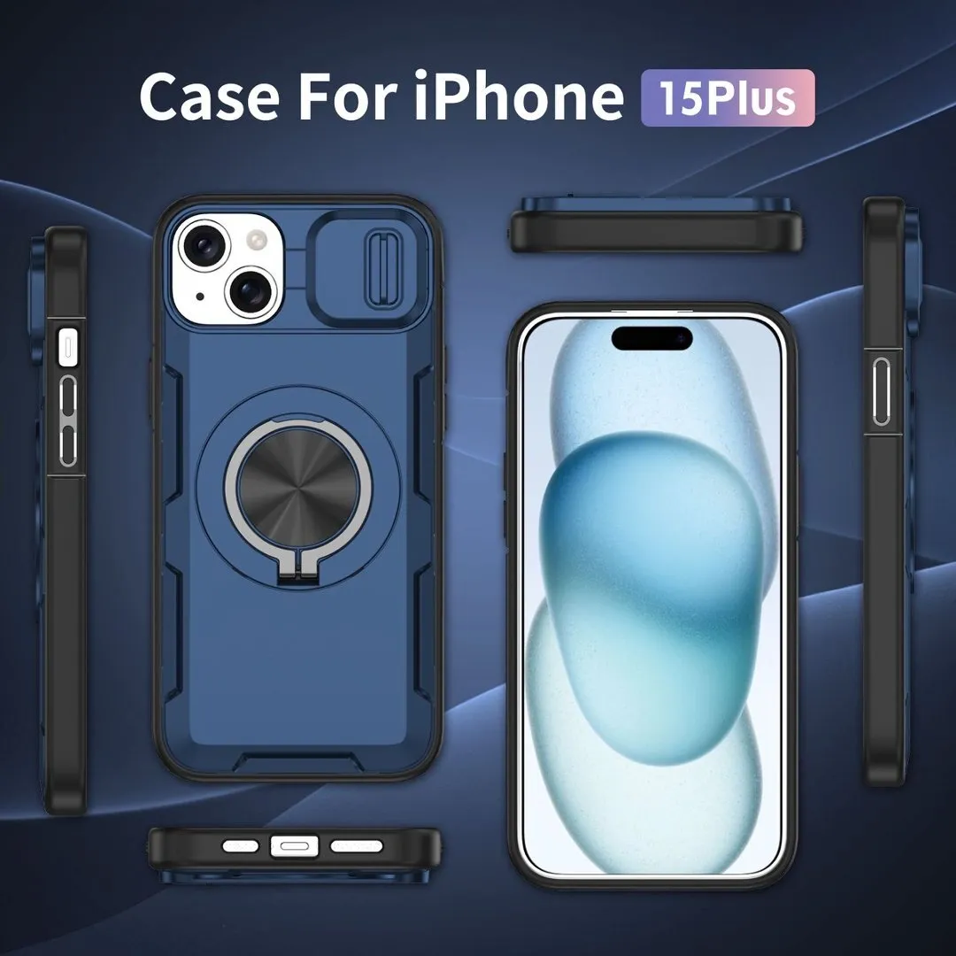 2-in-1 Magnetic Sliding Lens Case, Blue for iPhone 15 Plus - Image 4
