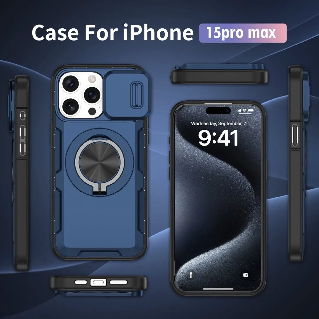Red Warrior 2-in-1 Magnetic Sliding Lens Case blue for iPhone 15 Pro Max - Image 4