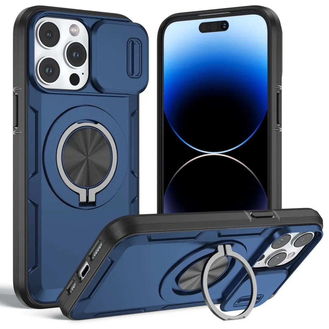 Red Warrior 2-in-1 Magnetic Sliding Lens Case blue for iPhone 15 Pro - Image 1