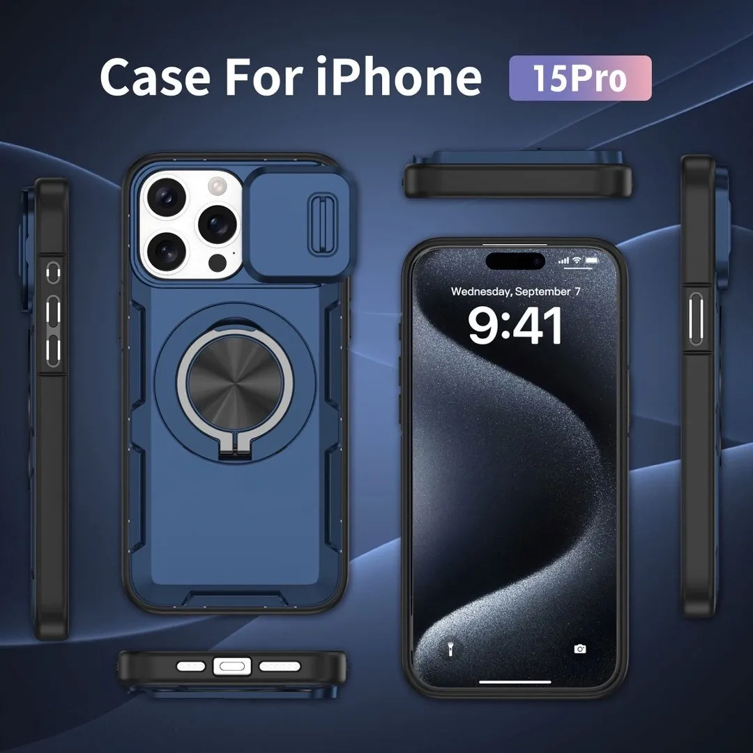 Red Warrior 2-in-1 Magnetic Sliding Lens Case blue for iPhone 15 Pro - Image 4