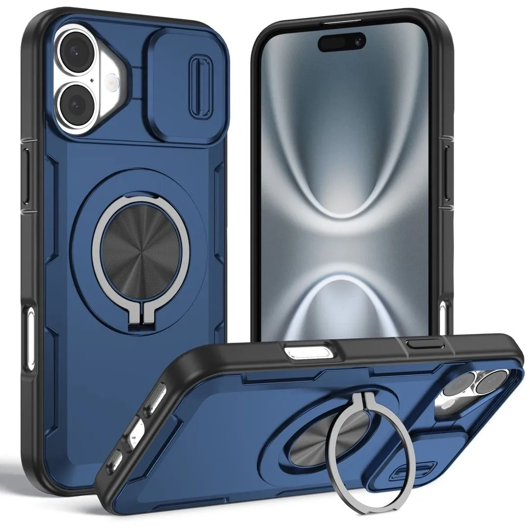 2-in-1 Magnetic Sliding Lens Case, Blue for iPhone 16 Plus - Image 1