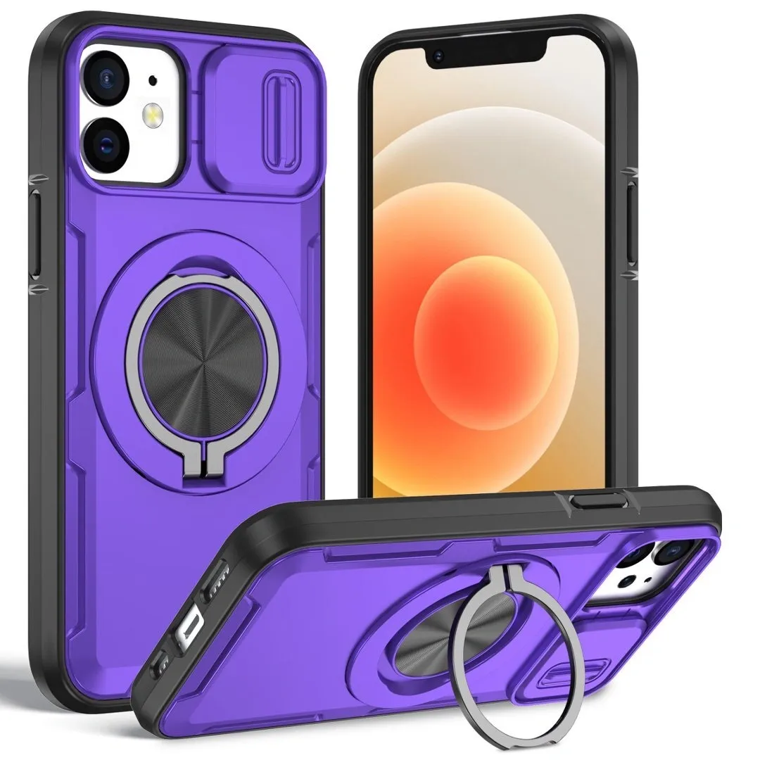 2-in-1 Magnetic Sliding Lens Case, Purple for iPhone 12 - Image 1