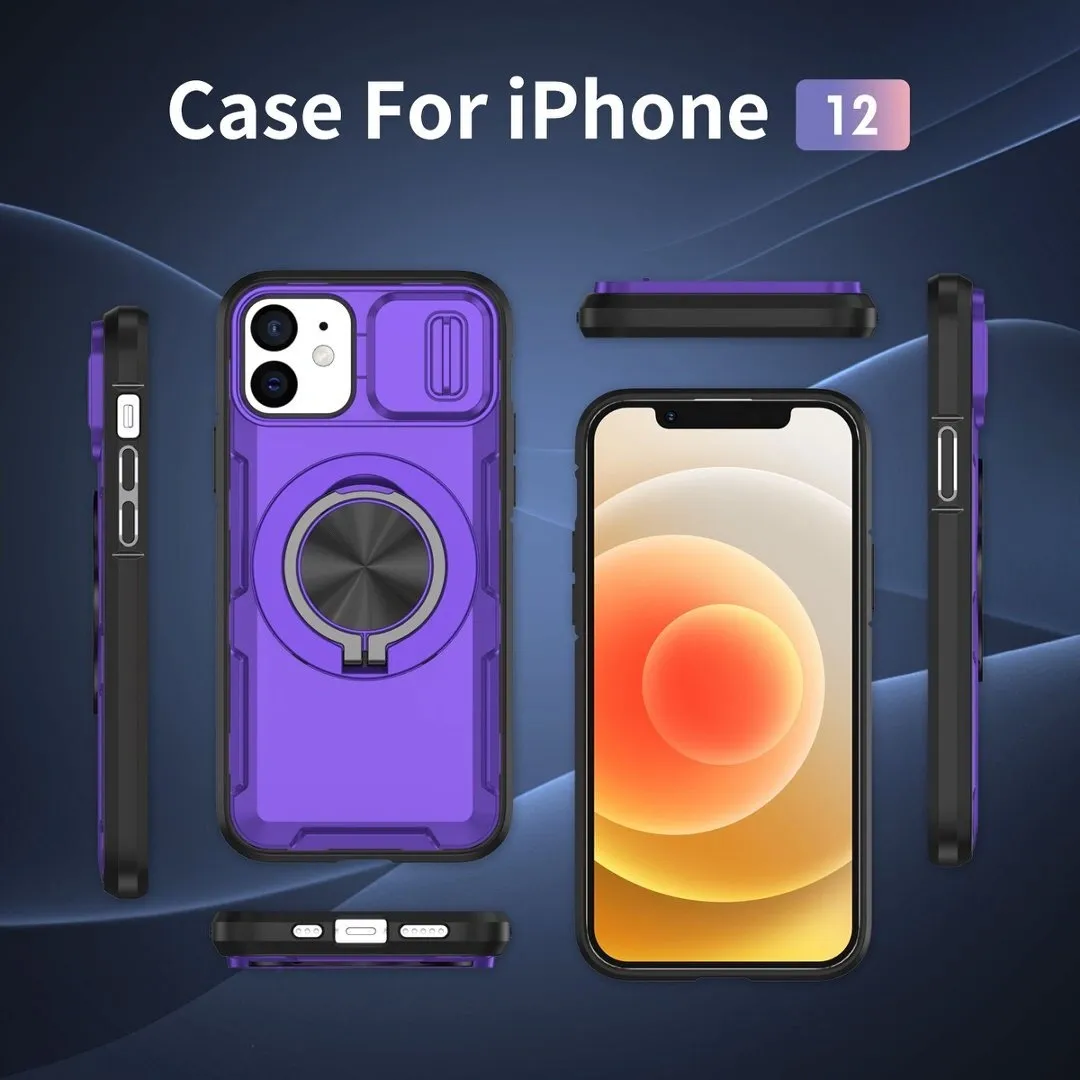 2-in-1 Magnetic Sliding Lens Case, Purple for iPhone 12 - Image 2