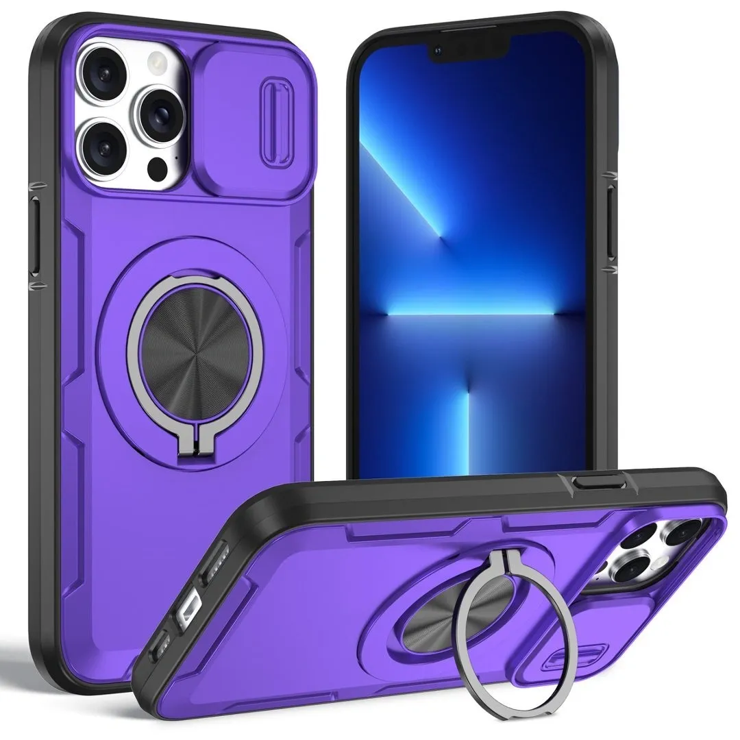 2-in-1 Magnetic Sliding Lens Case, Purple for iPhone 12 Pro - Image 1