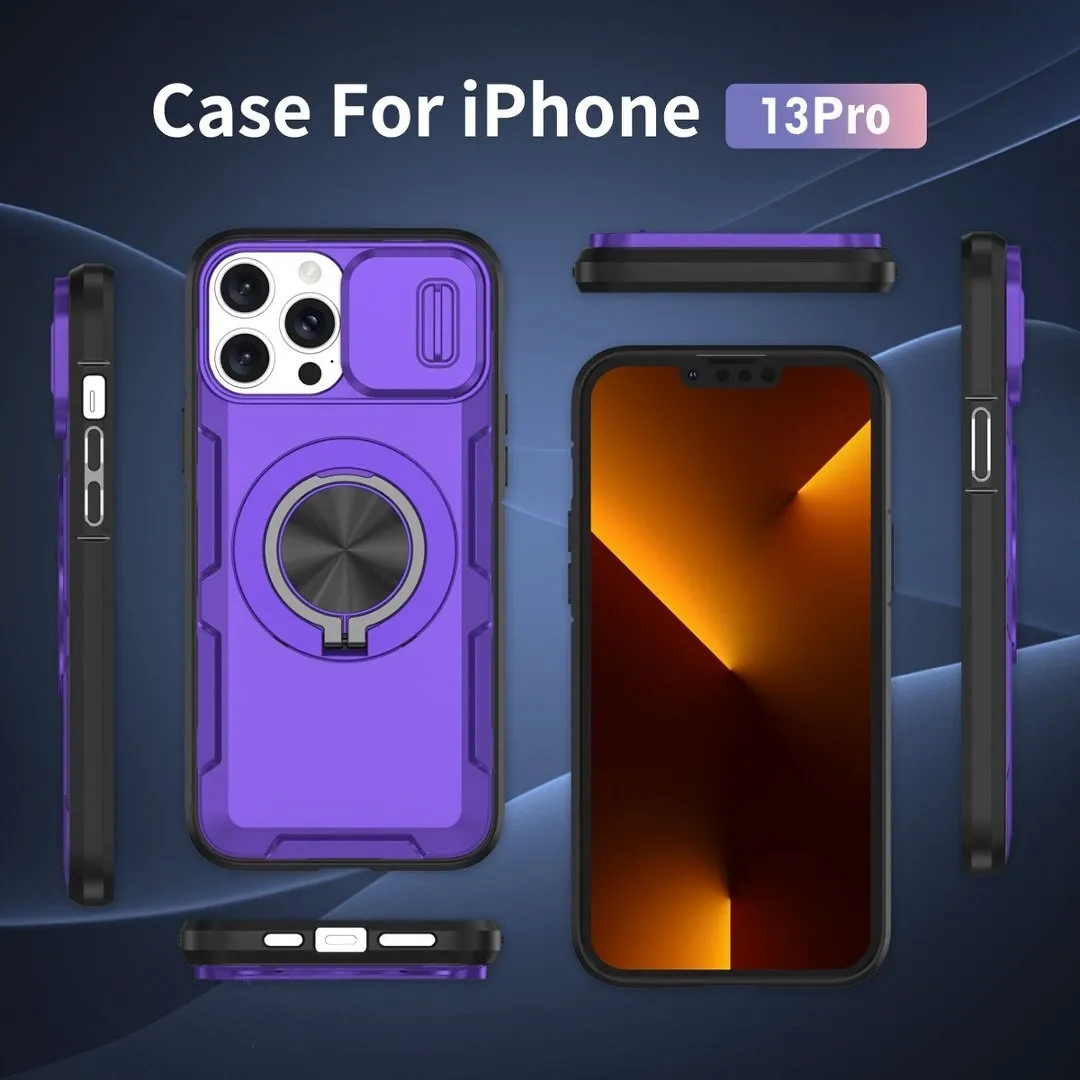 2-in-1 Magnetic Sliding Lens Case, Purple for iPhone 13 Pro - Image 2