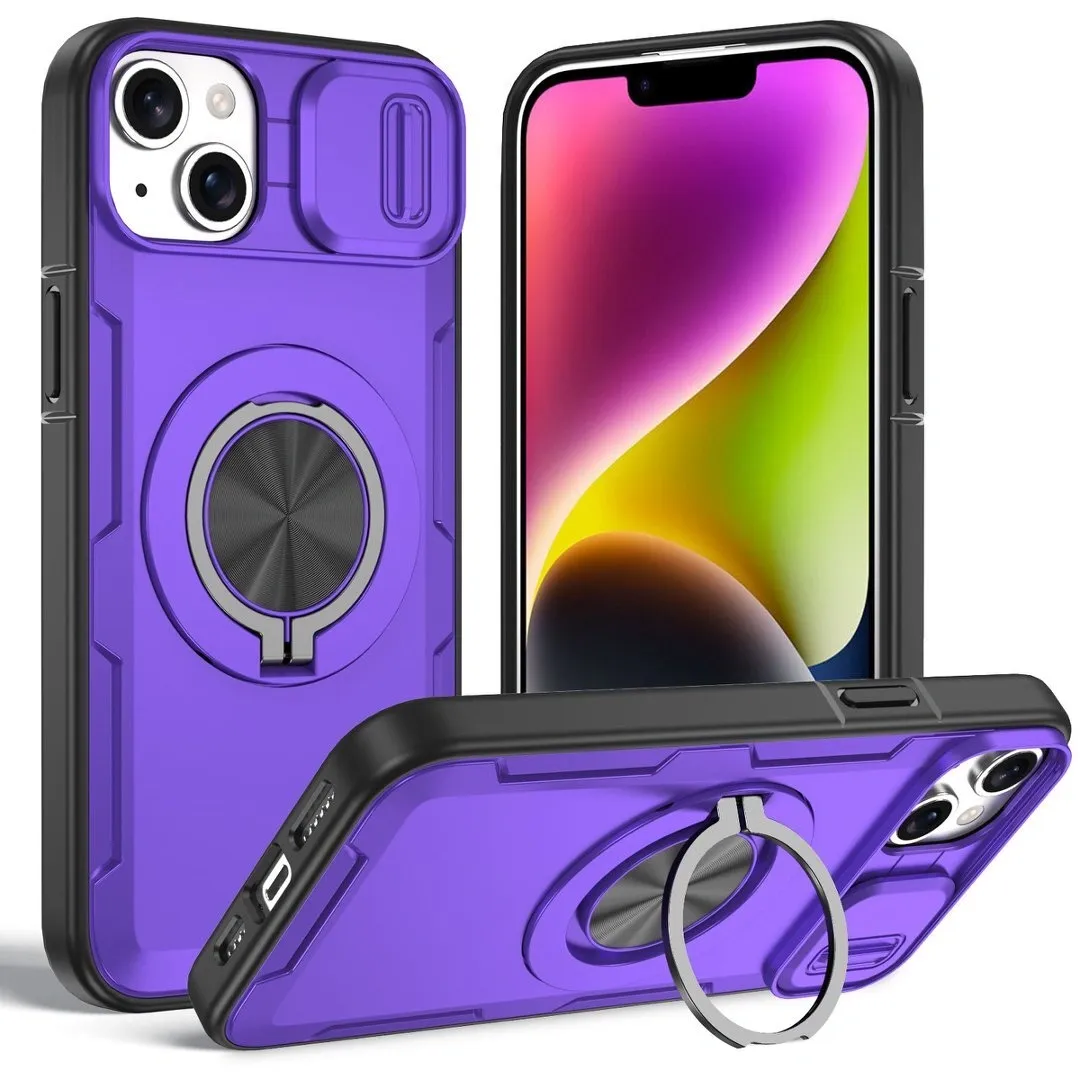 2-in-1 Magnetic Sliding Lens Case, Purple for iPhone 14 - Image 1