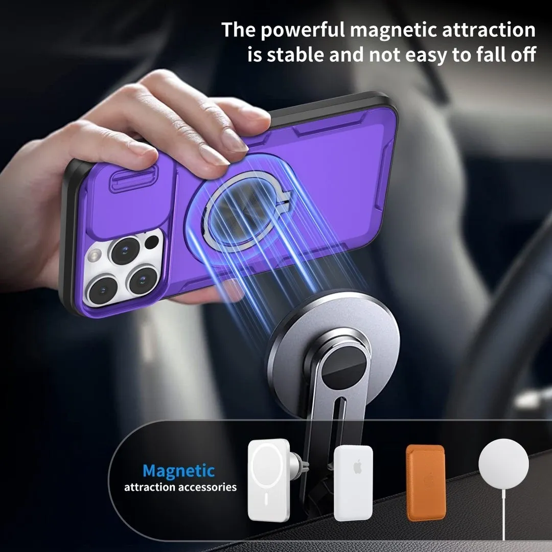 Red Warrior 2-in-1 Magnetic Sliding Lens Case Purple for iPhone 14 Pro Max - Image 3
