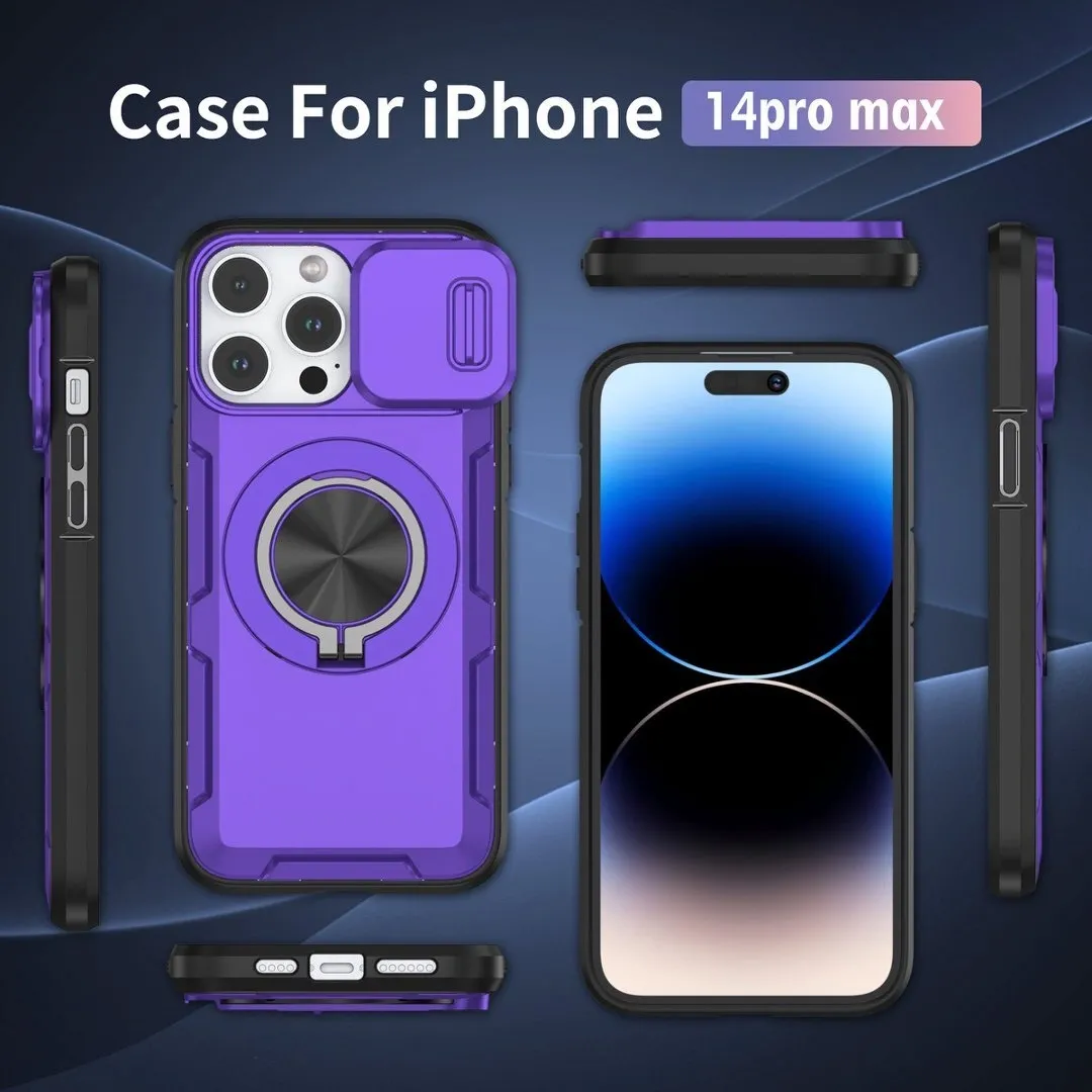 Red Warrior 2-in-1 Magnetic Sliding Lens Case Purple for iPhone 14 Pro Max - Image 4