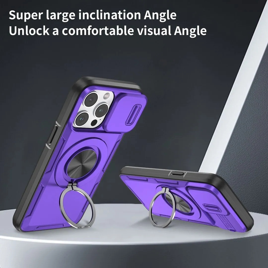 Red Warrior 2-in-1 Magnetic Sliding Lens Case Purple for iPhone 14 Pro - Image 2