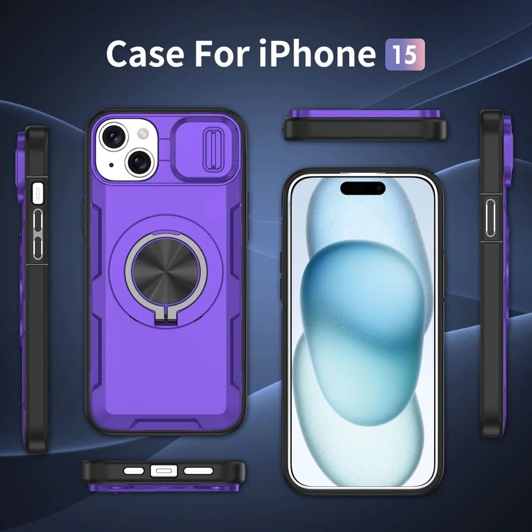 2-in-1 Magnetic Sliding Lens Case, Purple for iPhone 15 - Image 4