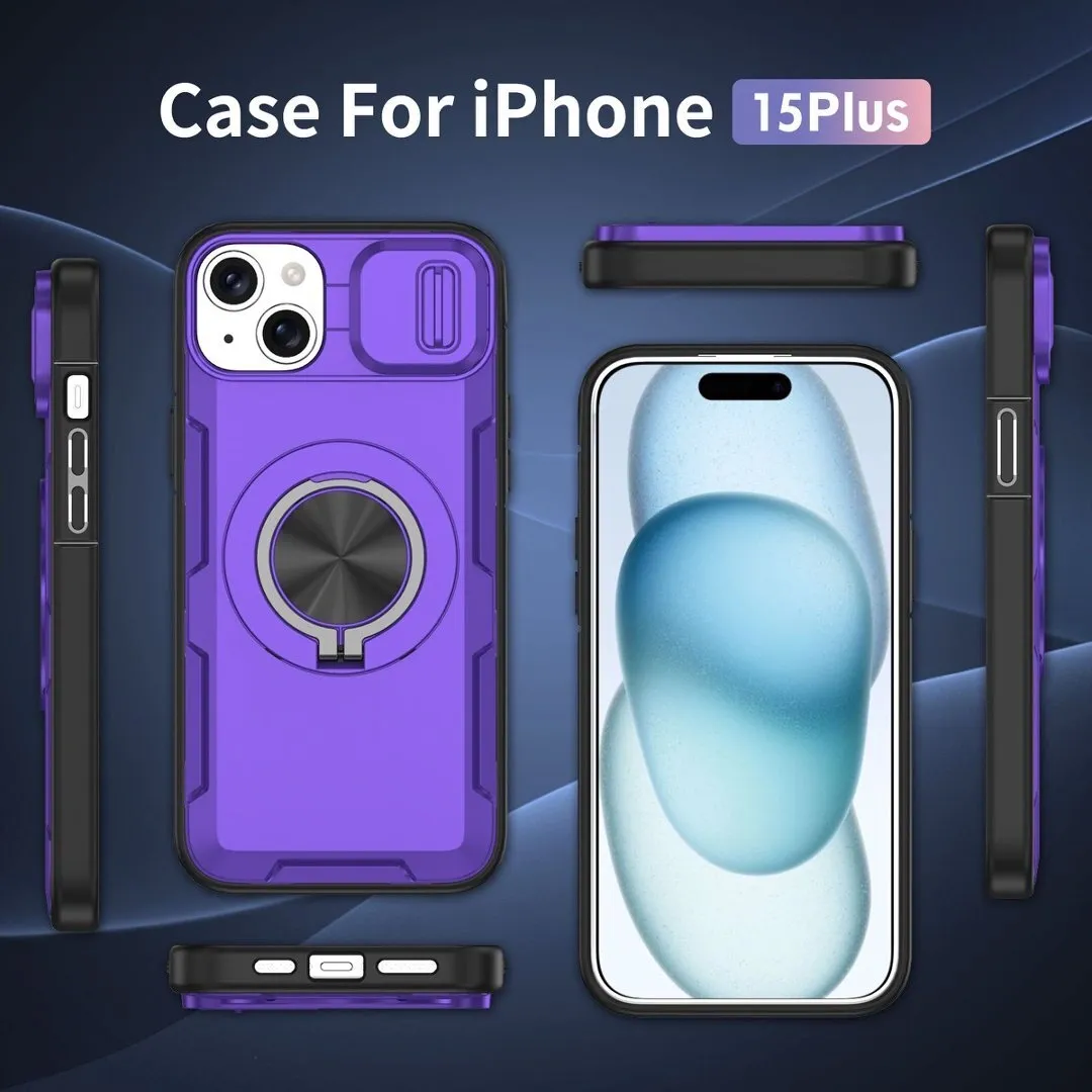 2-in-1 Magnetic Sliding Lens Case, Purple for iPhone 15 Plus - Image 4