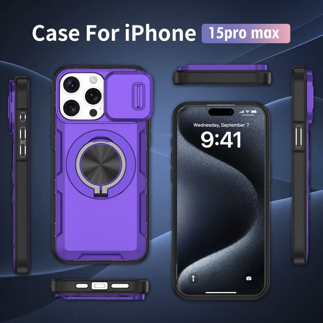Red Warrior 2-in-1 Magnetic Sliding Lens Case Purple for iPhone 15Pro Max - Image 4
