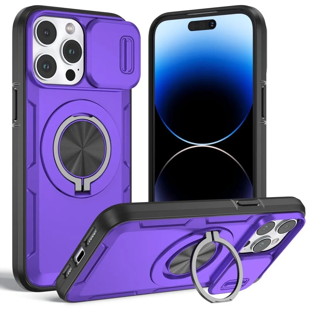 Red Warrior 2-in-1 Magnetic Sliding Lens Case Purple for iPhone 15 Pro - Image 1