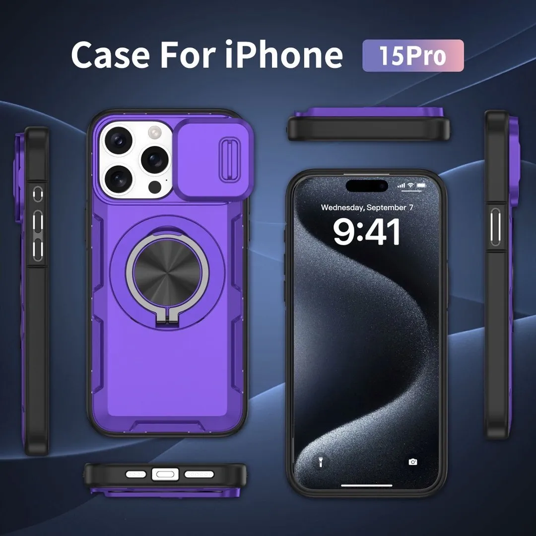 Red Warrior 2-in-1 Magnetic Sliding Lens Case Purple for iPhone 15 Pro - Image 4