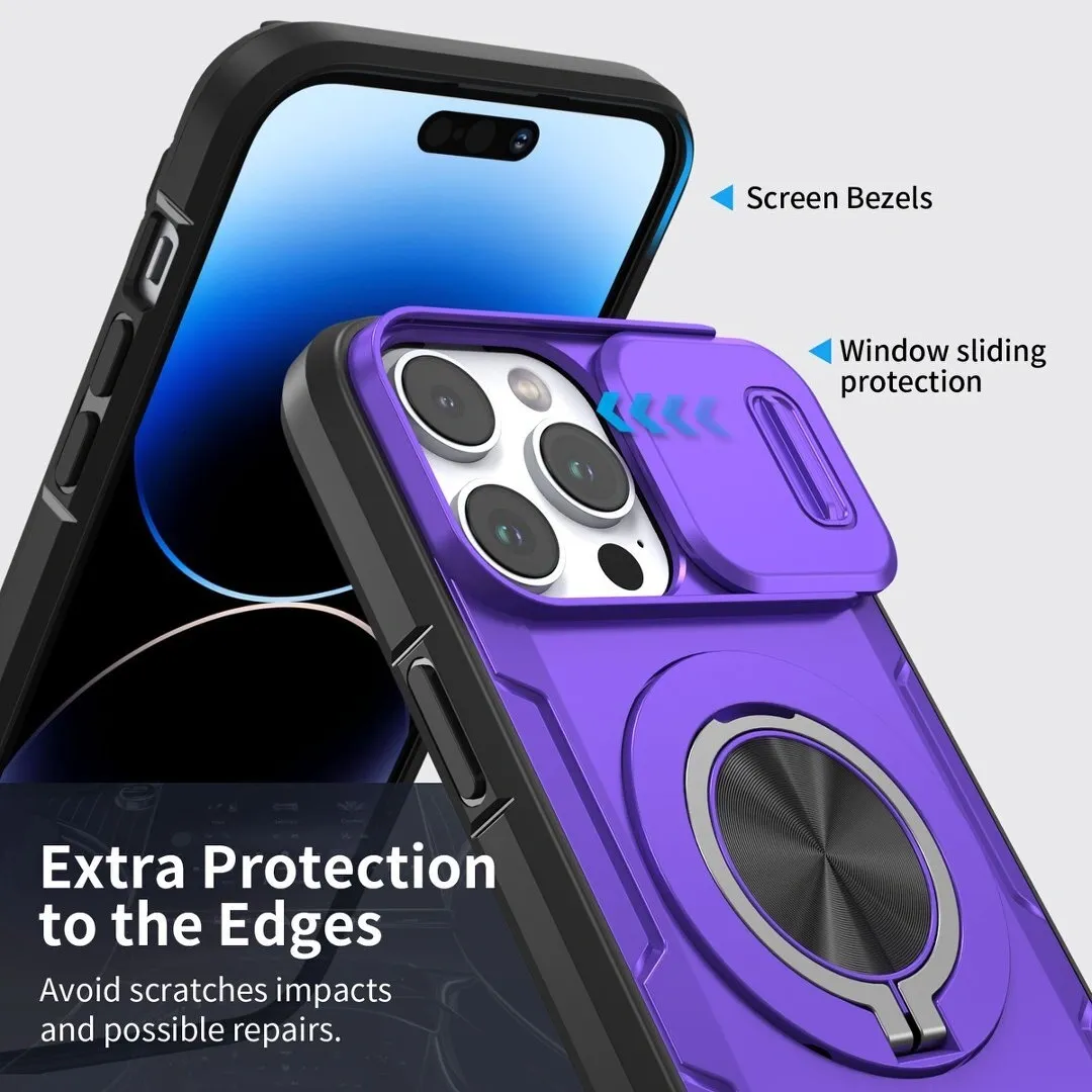 Red Warrior 2-in-1 Magnetic Sliding Lens Case Purple for iPhone 15 Pro - Image 5